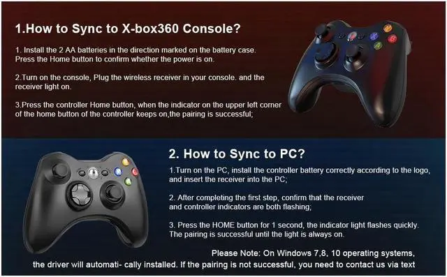 Alt view image 4 of 7 - BONAEVER Wireless Controller Compatible with Xbox 360 2.4GHZ Gamepad Joy Standick Wireless Controller Compatible with Xbox 360 PC Windows 781011 with Receiver - Black