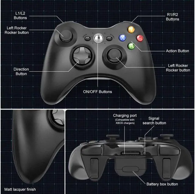 Alt view image 3 of 7 - BONAEVER Wireless Controller Compatible with Xbox 360 2.4GHZ Gamepad Joy Standick Wireless Controller Compatible with Xbox 360 PC Windows 781011 with Receiver - Black