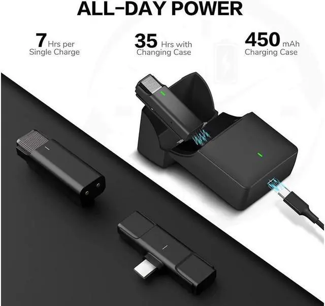 Alt view image 2 of 7 - BONAEVER Wireless Lavalier Microphone for USB Type-C roid with 35H Charging Case Plug & Play Clip-on Lapel Mic for Youtube Facebook Live Standream Video Recording -Noise Reduction/ 984Ft Transmission