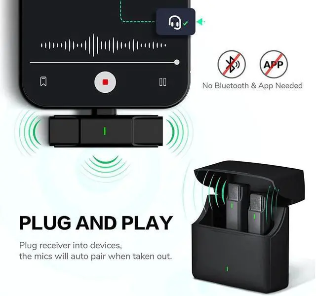 Alt view image 2 of 7 - BONAEVER Wireless Dual Lavalier Microphones for USB Type-C roid Plug & Play 2.4G Lapel Mic with Charging Case for Youtube Facebook Live Standream Video Recording - Noise Reduction/ 984Ft Transmission