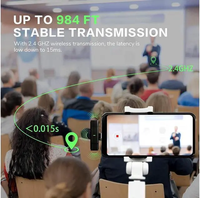 Alt view image 6 of 7 - BONAEVER Wireless Dual Lavalier Microphones for USB Type-C roid Plug & Play 2.4G Lapel Mic with Charging Case for Youtube Facebook Live Standream Video Recording - Noise Reduction/ 984Ft Transmission