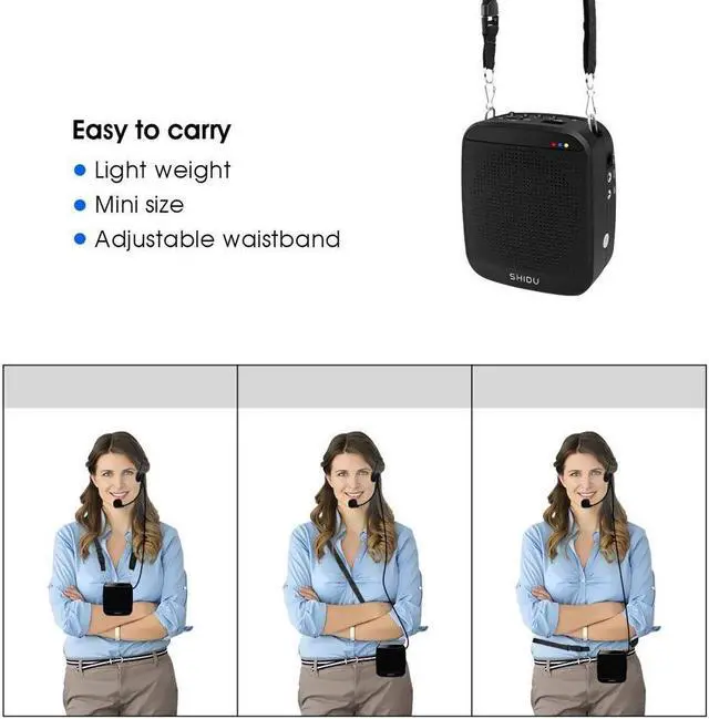 Alt view image 6 of 7 - BONAEVER Portable Voice Amplifier 15W Mini Voice Amplifier with Wired Microphone Headset Rechargeable Portable Microphone Speaker PA Systerm for TeachersSingingClassroomTour GuideElderlyYoga