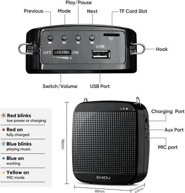 Alt view image 2 of 7 - BONAEVER Wireless Portable Voice Amplifier with UHF Headset Microphone 15W Rechargeable Portable Mini PA Systerm Loudspeaker Speaker for Teachers Fitness In Standructors Yoga Tour Guides