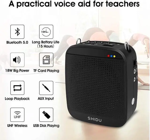 Alt view image 4 of 7 - BONAEVER Wireless Portable Voice Amplifier with UHF Headset Microphone 15W Rechargeable Portable Mini PA Systerm Loudspeaker Speaker for Teachers Fitness In Standructors Yoga Tour Guides