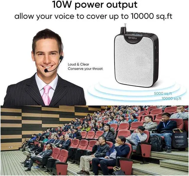 Alt view image 2 of 7 - BONAEVER Portable Mini Voice Amplifier Rechargeable Personal Amplifier with Wired Microphone Headset Supports MP3 Format Audio Recording Funtion Mini PA Systerm for Teachers Tour Guides