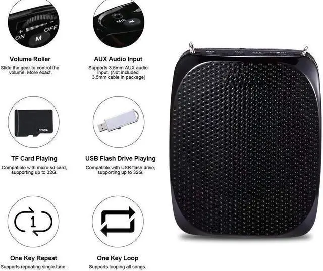 Alt view image 2 of 7 - BONAEVER Portable Voice Amplifier Rechargeable Mini Voice Amplifier With Wired Microphone Headset Wai Standb Supports MP3 Play for Teachers Yoga Tour Guides Outdoor Trainers