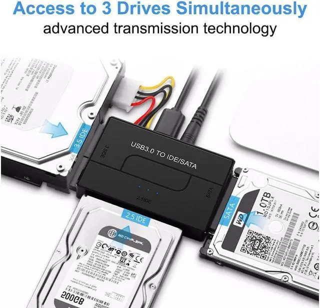 Alt view image 4 of 7 - USB to SATA IDE HDD Adapter - USB 3.0 Cable to 2.5" 3.5" SATA IDE Hard Drive Converter for Windows 10/8/ 7/XP, Mac, Internal to External Laptop SSD Reader Kit, File Data Transfer Conversion Cord
