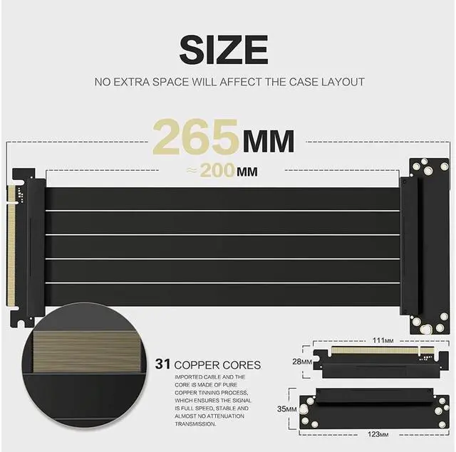 Alt view image 5 of 6 - BONAEVER PCIE 3.0 16x Extension CableExtreme High Speed GPU Extension CardPCI Express Port (20cm 90 Degrees)