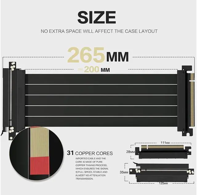 Alt view image 5 of 6 - BONAEVER PCIE 3.0 16x Extension CableExtreme High Speed GPU Extension CardPCI Express Port (20cm 180 Degrees)