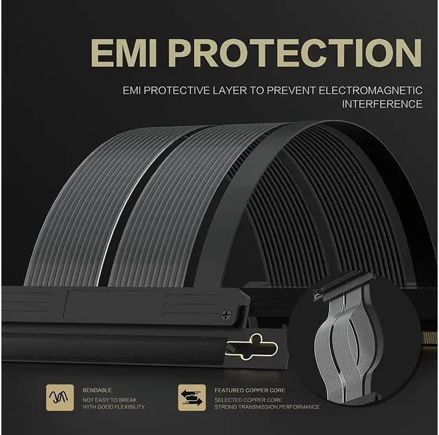 Alt view image 4 of 7 - BONAEVER PCIE 4.0 16x Shielded Extreme High Speed Riser Cable with PCI Express Port for GPU Extension Card-Right Connector ( 20CM - 90 Degree )