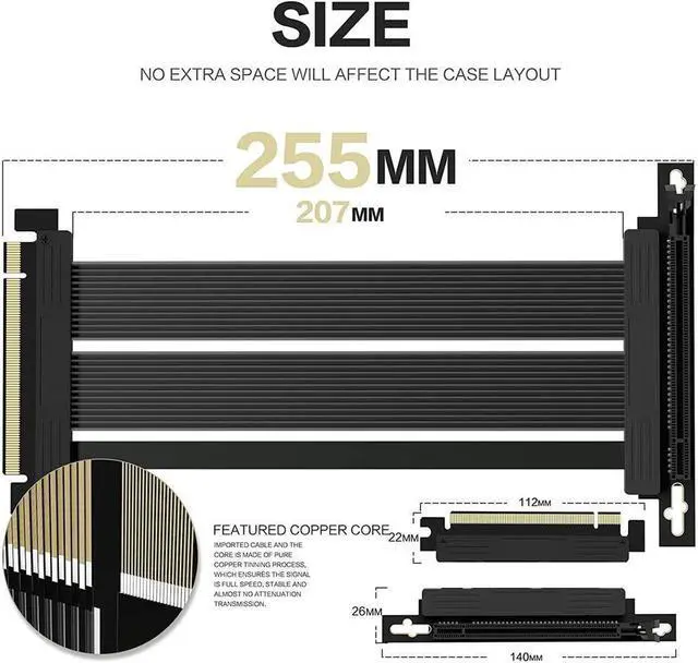 Alt view image 5 of 7 - BONAEVER PCIE 4.0 16x Shielded Extreme High Speed Riser Cable with PCI Express Port for GPU Extension Card-Right Connector ( 20CM - 90 Degree )