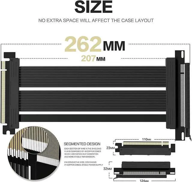 Alt view image 5 of 7 - BONAEVER PCIE 4.0 16x Shielded Extreme High Speed Riser Cable with PCI Express Port for GPU Extension Card-Right Connector ( 20CM - 180 Degree )