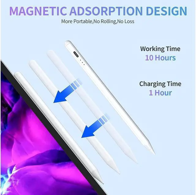 Alt view image 6 of 7 - BONAEVER Stylus Pen for iPad with Palm Rejection Compatible with 2018-2022 iPad Air 3rd/4th/5th iPad Pro 11/12.9 inch iPad 6th/7th/8th/9th iPad Mini 5th/6th Tilt Sensitivity iPad Pencil White