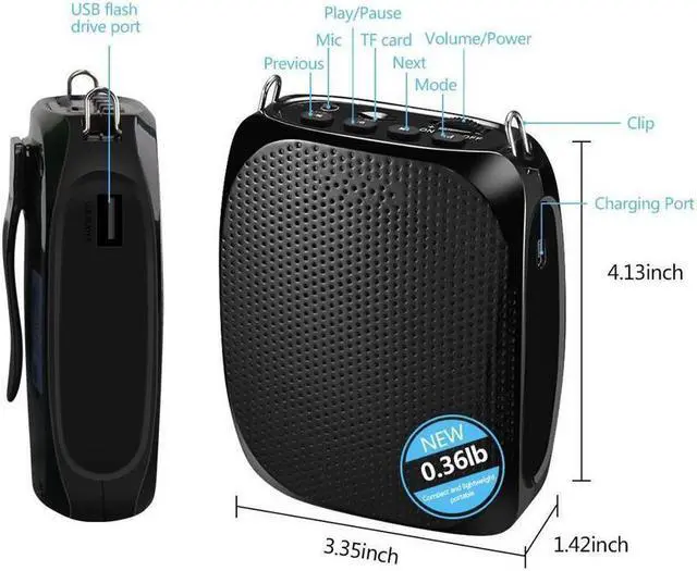 Alt view image 4 of 7 - BONAEVER Portable Voice Amplifier Rechargeable Mini Voice Amplifier With Wired Microphone Headset Wai Standb Supports MP3 Play for Teachers Yoga Tour Guides Outdoor Trainers