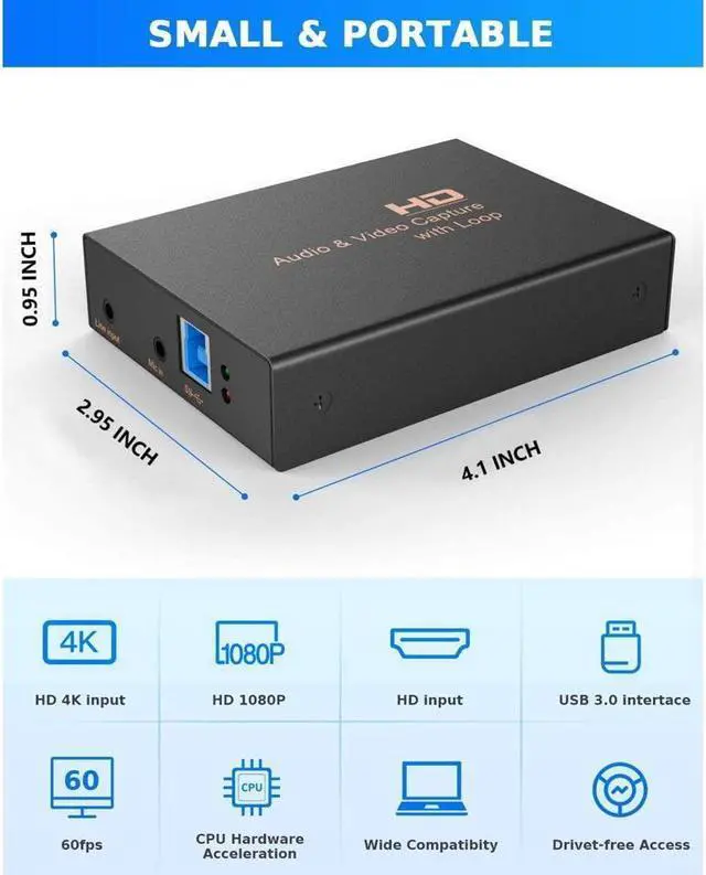 Alt view image 3 of 7 - BONAEVER Game Capture Card USB 3.0 1080P 60FPS/4K 30FPS HD Video Capture Card High Speed Capture Card with HDMI Loop-Out for PS5 PS4 Nintendo Switch Xbox One Gaming Standreaming Live Broadca