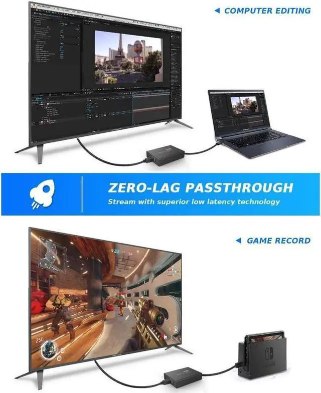 Alt view image 4 of 7 - BONAEVER Game Capture Card USB 3.0 1080P 60FPS/4K 30FPS HD Video Capture Card High Speed Capture Card with HDMI Loop-Out for PS5 PS4 Nintendo Switch Xbox One Gaming Standreaming Live Broadca
