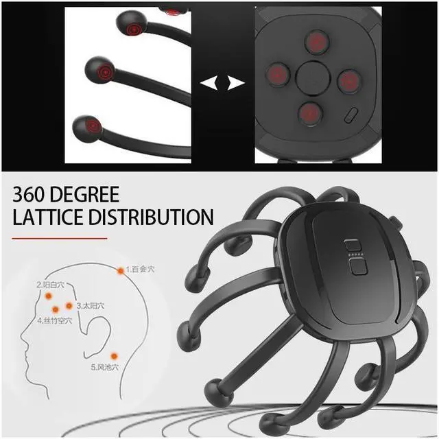 Alt view image 5 of 7 - BONAEVER Electric Scalp Head Massager with bulit-in bluetooth speaker 5 Modes Octopus Claw Vibration Massage Standress Relief Relax