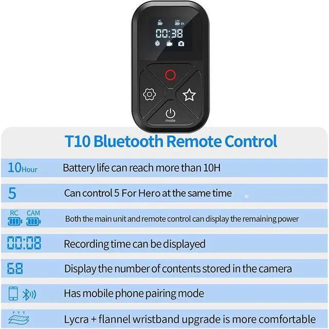 Alt view image 2 of 6 - BONAEVER Wireless Smart Remote Control for GoPro Hero 10 Hero 9 Hero 8 GoPro Max Waterproof with LCD Indicator Magnet Charger Port Wri Stand Strap for Go Pro 10 9 8 Accessories