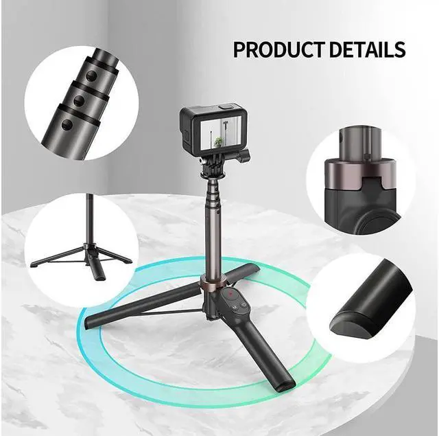 Alt view image 3 of 6 - BONAEVER 3-in-1 Selfie Standick with Wireless Remote for GoPro Hero 10 Black / Hero 9 / Hero 8 / GoPro MAX Aluminum Alloy Monopod Tripod Bluetooth Remote Control can be Controlled GoPro/iPhone/ roid
