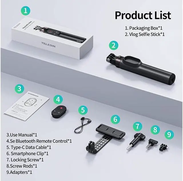 Alt view image 6 of 6 - BONAEVER 3-in-1 Selfie Standick with Wireless Remote for GoPro Hero 10 Black / Hero 9 / Hero 8 / GoPro MAX Aluminum Alloy Monopod Tripod Bluetooth Remote Control can be Controlled GoPro/iPhone/ roid