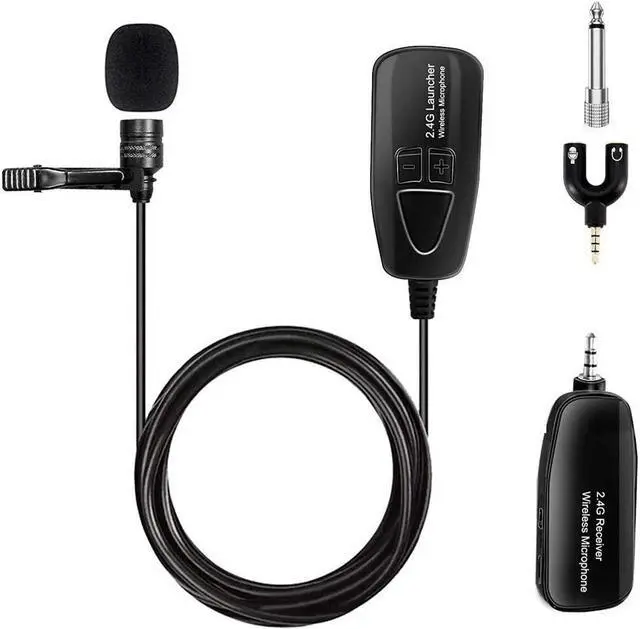 Main image of BONAEVER Wireless Lavalier Microphone 2.4G Wireless Microphone Systerm with Lavalier Lapel Mic Standransmitter&Receiver for Conference Speaker Teaching Tour Guiding Standage Performance