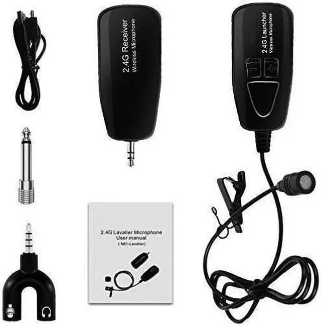 Alt view image 7 of 7 - BONAEVER Wireless Lavalier Microphone 2.4G Wireless Microphone Systerm with Lavalier Lapel Mic Standransmitter&Receiver for Conference Speaker Teaching Tour Guiding Standage Performance