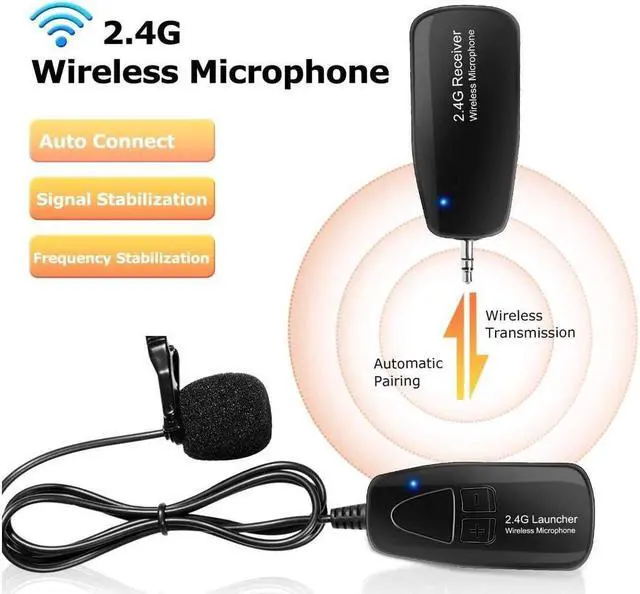 Alt view image 2 of 7 - BONAEVER Wireless Lavalier Microphone 2.4G Wireless Microphone Systerm with Lavalier Lapel Mic Standransmitter&Receiver for Conference Speaker Teaching Tour Guiding Standage Performance