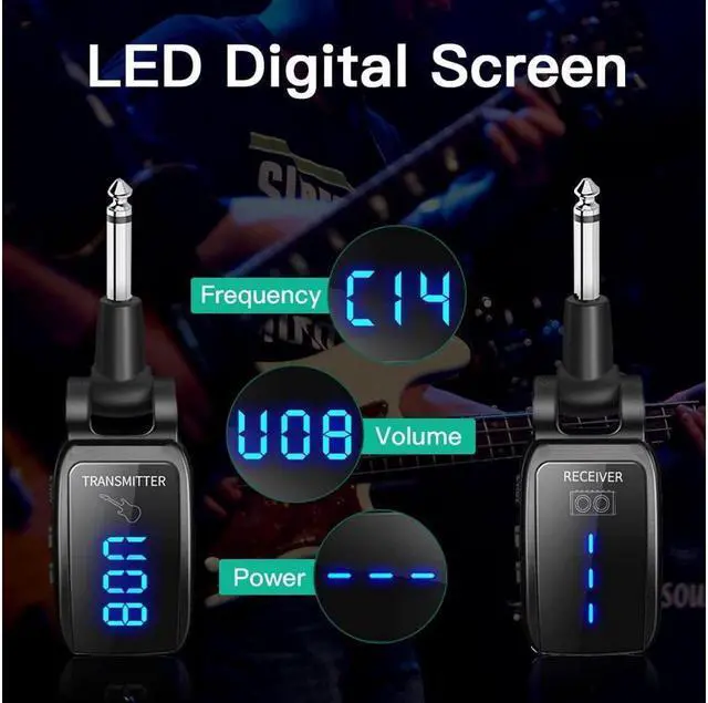 Alt view image 2 of 6 - BONAEVER Wireless Guitar Systerm UHF Wireless Guitar Transmitter Receiver 164Feet Range with HD LED Screen for Electric Guitar Bass Musical In Standruments Black