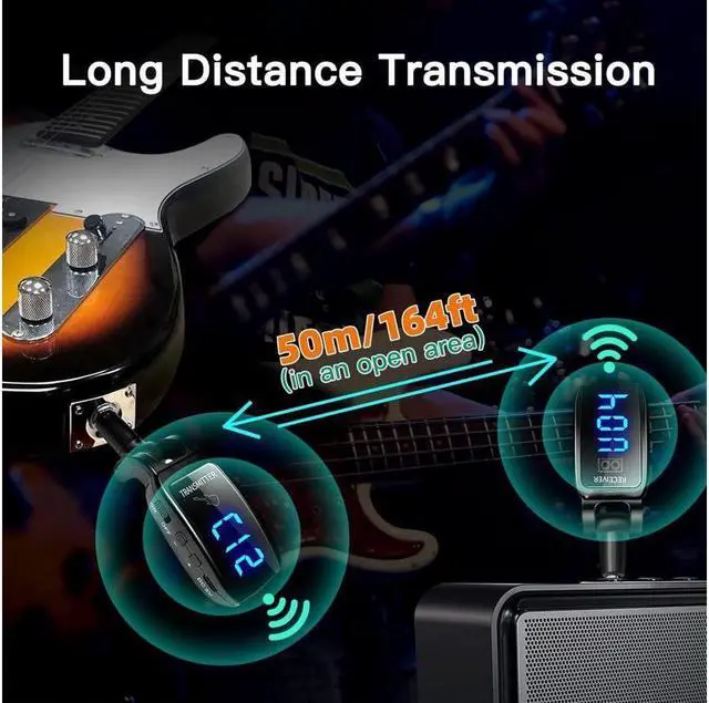 Alt view image 3 of 6 - BONAEVER Wireless Guitar Systerm UHF Wireless Guitar Transmitter Receiver 164Feet Range with HD LED Screen for Electric Guitar Bass Musical In Standruments Black