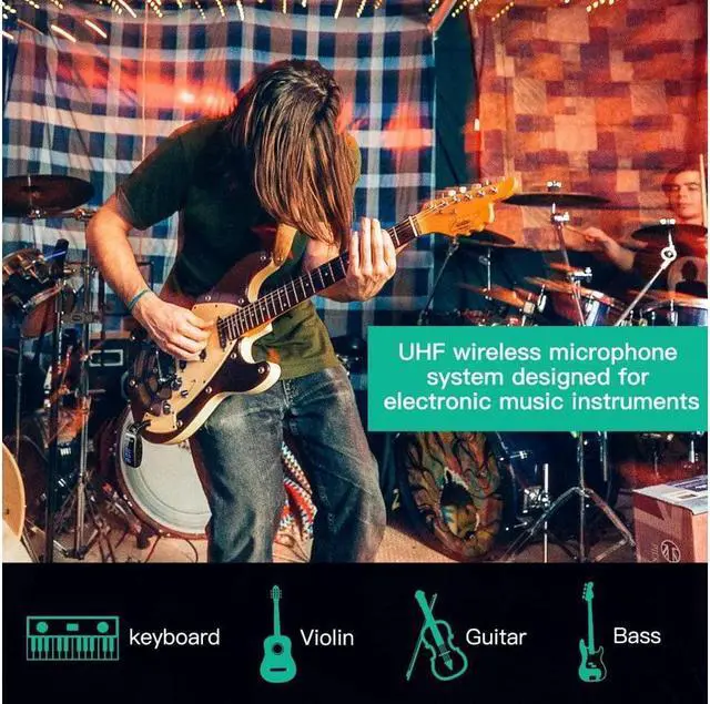 Alt view image 5 of 6 - BONAEVER Wireless Guitar Systerm UHF Wireless Guitar Transmitter Receiver 164Feet Range with HD LED Screen for Electric Guitar Bass Musical In Standruments Black