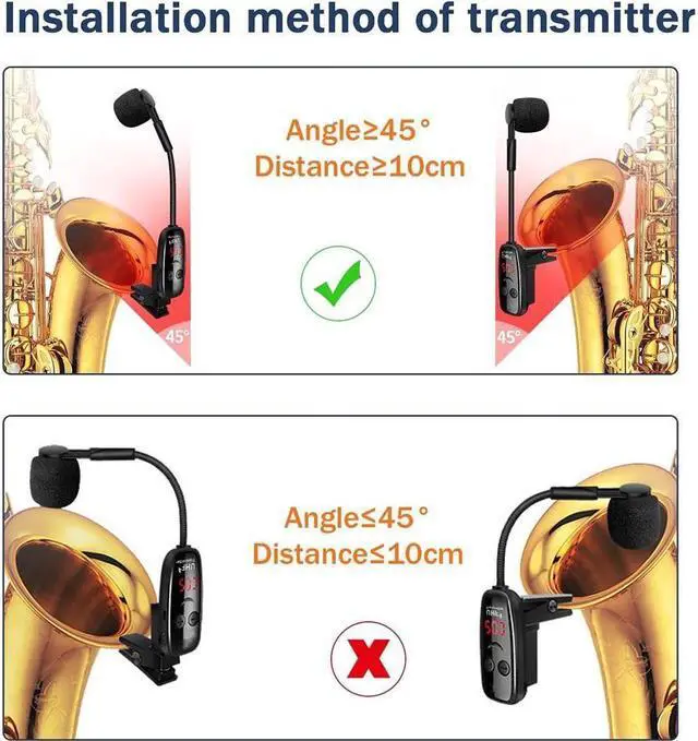Alt view image 5 of 7 - BONAEVER UHF Wireless In Standruments MicrophoneSaxophone MicrophoneWireless Receiver Transmitter160ft RangePlug PlayGreat for Trumpets Clarinet Cello