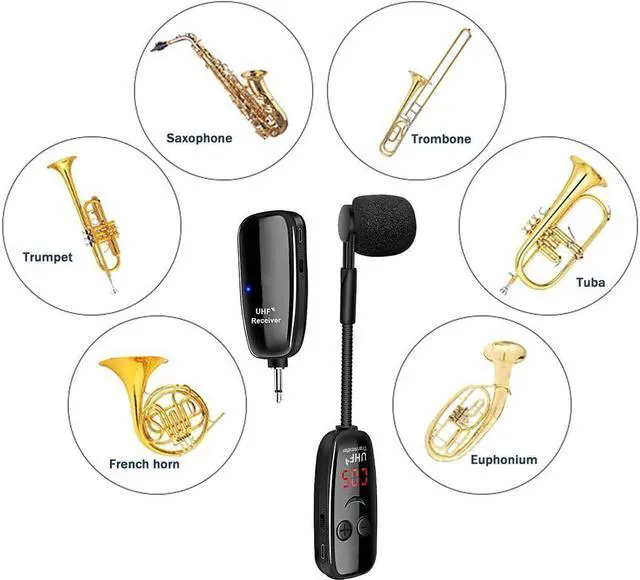 Alt view image 4 of 7 - BONAEVER UHF Wireless In Standruments MicrophoneSaxophone MicrophoneWireless Receiver Transmitter160ft RangePlug PlayGreat for Trumpets Clarinet Cello