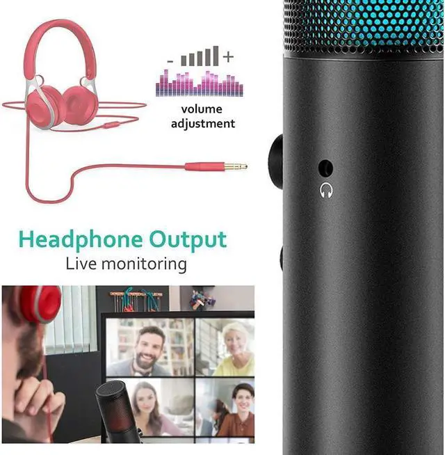 Alt view image 2 of 6 - BONAEVER RGB USB Gaming Condenser Microphone for Computer PS4 MAC Colorful Dynamic Lights studio Recording Vocals Device Voice