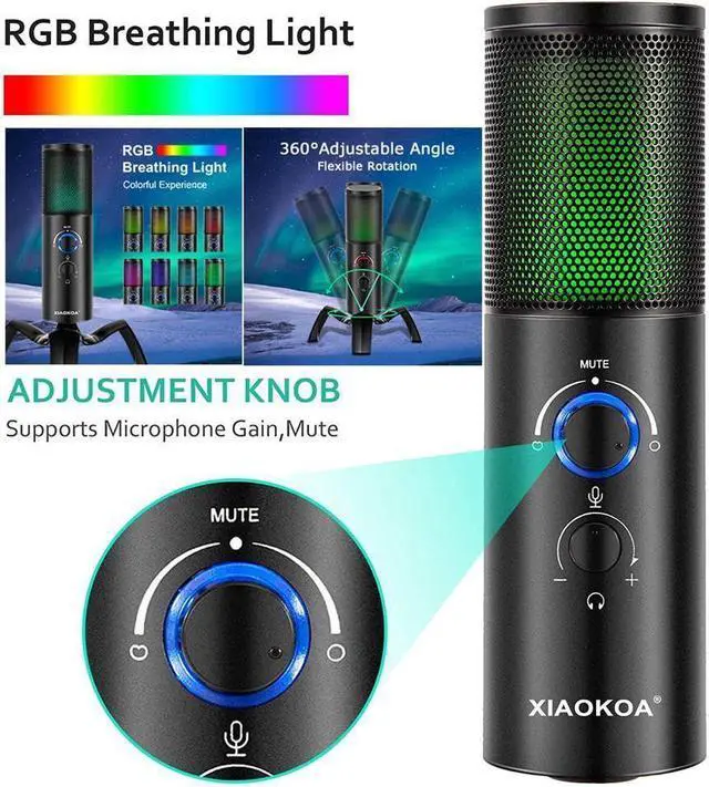 Alt view image 6 of 6 - BONAEVER RGB USB Gaming Condenser Microphone for Computer PS4 MAC Colorful Dynamic Lights studio Recording Vocals Device Voice