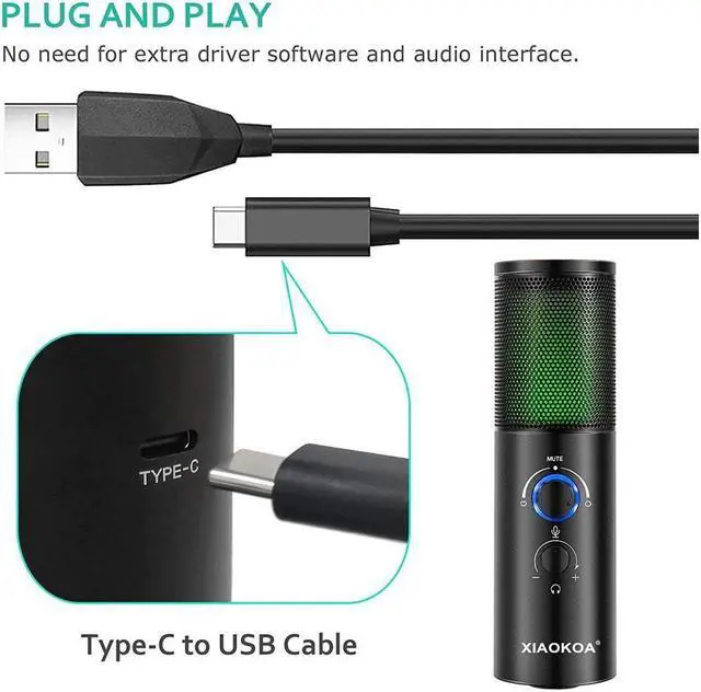 Alt view image 4 of 6 - BONAEVER RGB USB Gaming Condenser Microphone for Computer PS4 MAC Colorful Dynamic Lights studio Recording Vocals Device Voice