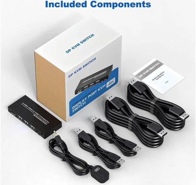 Alt view image 6 of 7 - BONAEVER KVM Switch DisplayPort - 2 Port Displayport KVM Switch Two Computers One Monitor Switch to Share MouseKey board Printer USB Ultra HD Monitor Support 4K@60Hz 2 DP Cable 2 USB Cable