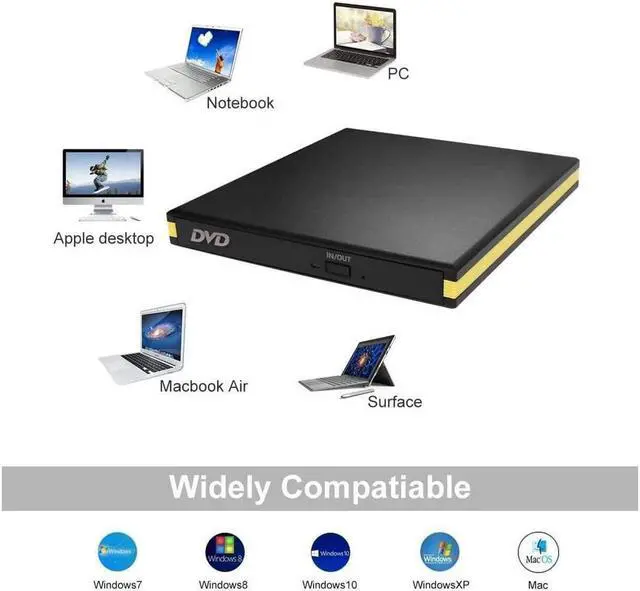 Alt view image 4 of 7 - BONAEVER USB 3.0 External DVD Drive USB Portable CD Drive DVD Drive External CD Burner Disc Drive Burner for Desktop Computer MacBook Mac OS Windows 10/8/7 XP Vi Standa