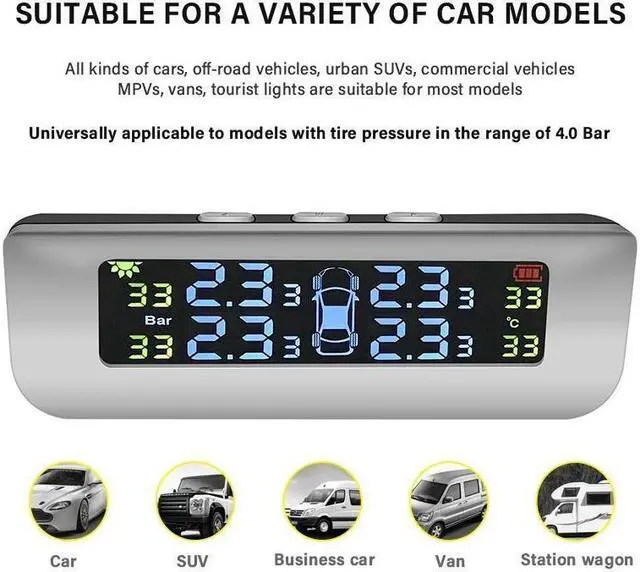 Alt view image 2 of 7 - BONAEVER Tire Pressure Monitoring Alarm Systerm TPMS Solar Device Solar Charge Large Colorful Screen Simple In Standallation Setup with 4 Internal Sensors