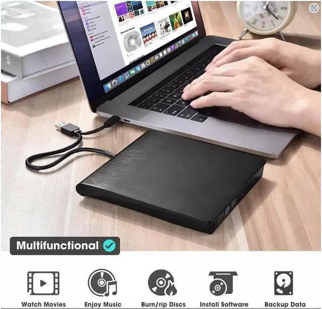 Alt view image 7 of 7 - BONAEVER External CD/DVD Drive for Laptop USB-C & USB 3.0 CD/DVD ROM Drive Reader Writer Burner Compatible with Laptop PC MacBook Mac Windows 10/8/7 Linux OS Apple