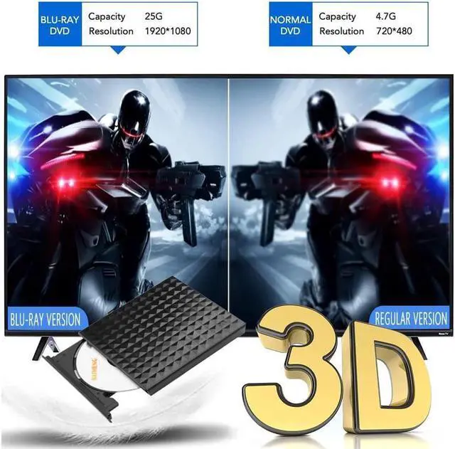 Alt view image 3 of 7 - BONAEVER External Blu-ray Drive Blu-ray Burner 6X Compatible with BD DVD CD Drive Portable Bluray Drive 100GB Slimline External Blu ray Drive usb 3.0 Type-C Port for Windows XP/7/8/10for Mac PC