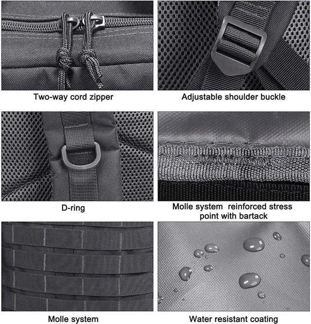 Alt view image 4 of 7 - BONAEVER Tactical Military Molle Backpack 1.2 gal (40 L) Large Capacity 180° Large Opening Removable Multi-functional For Outdoor Activities Mountain Climbing Hiking Traveling