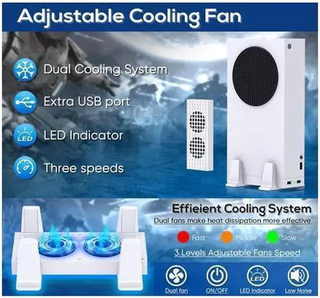 Alt view image 2 of 7 - BONAEVER Cooling Stand Compatible with Xbox Series S Dual Purpose Cooling Fan Cooler System Dock Station Accessories 3 Level Adjustable Speed & 2 Extra USB Ports (Only Compatible with Xbox Series S)