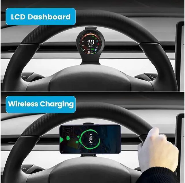 Alt view image 3 of 7 - BONAEVER Car HUD Head Up Display Car Car Dashboard In Standrument Compatible with Tesla Model 3 Model Y with Speed Gear Battery Power Mileage Other Raw Data Wireless Charging Holder Mount