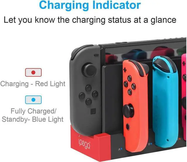 Alt view image 2 of 7 - BONAEVER Charger for Switch &Switch OLED Joy Cons Controllers Charging Dock Base Station for Nintendo Switch Joycons with Indicator Charger Station Stand for Joy Cons
