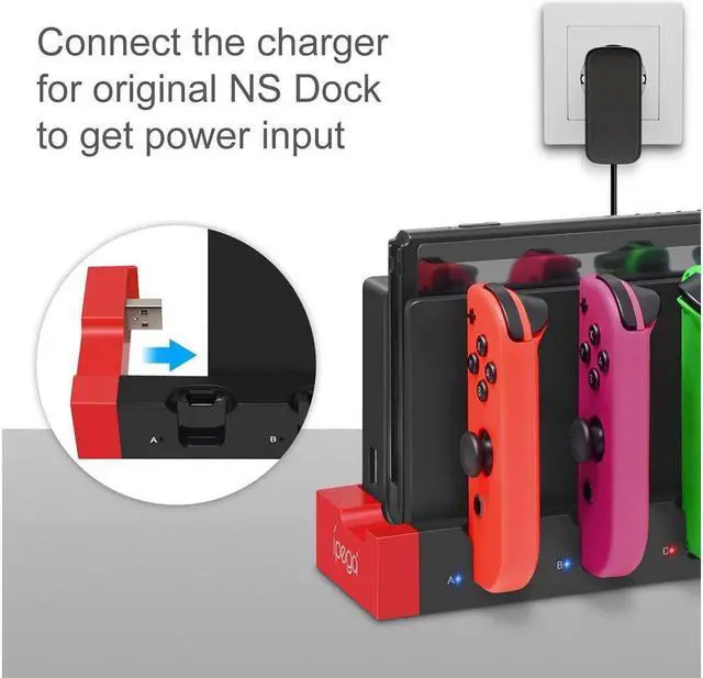 Alt view image 3 of 7 - BONAEVER Charger for Switch &Switch OLED Joy Cons Controllers Charging Dock Base Station for Nintendo Switch Joycons with Indicator Charger Station Stand for Joy Cons