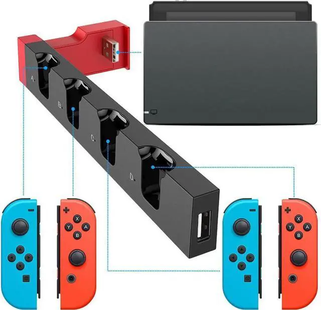 Alt view image 4 of 7 - BONAEVER Charger for Switch &Switch OLED Joy Cons Controllers Charging Dock Base Station for Nintendo Switch Joycons with Indicator Charger Station Stand for Joy Cons