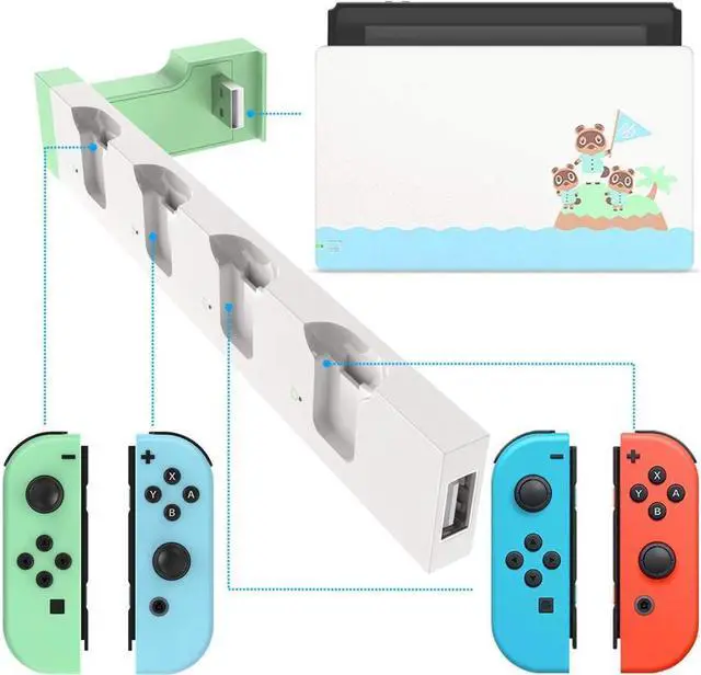 Alt view image 5 of 7 - BONAEVER Charger for Switch &Switch OLED Joy Cons Controllers Charging Dock Base Station for Nintendo Switch Joycons with Indicator Charger Station Stand for Joy Cons White