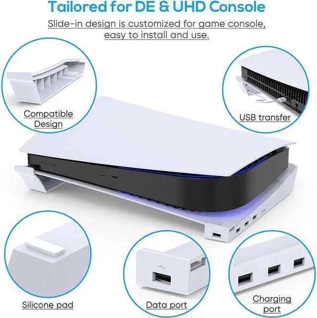 Alt view image 6 of 7 - BONAEVER Horizontal Hub USB Port Stand for PS5 Base Stand Compatible with Play Station 5 Disc & Digital Edition Upgrade Accessories Stand andolder for PS5 Console