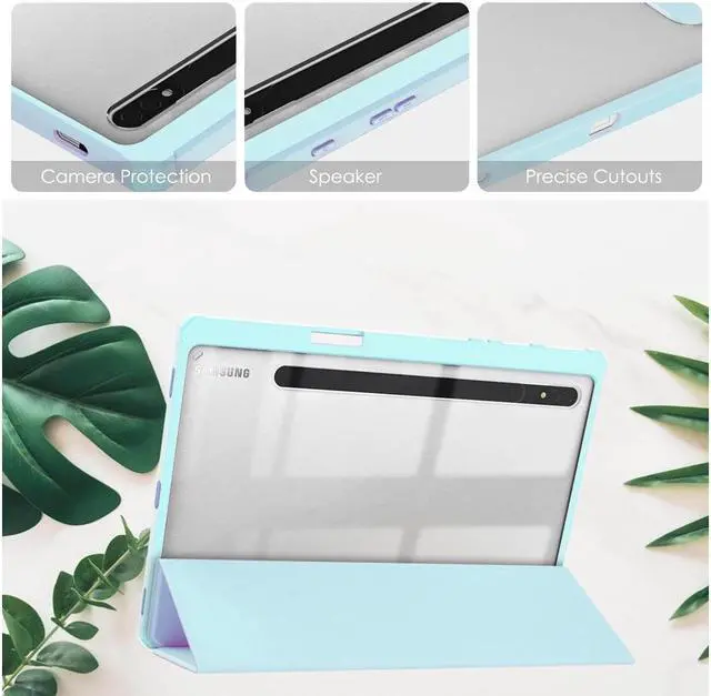 Alt view image 3 of 7 - BONAEVER Case for Samsung Galaxy Tab S8 11 inch 2022 SM-X700/X706 /Tab S7 11 inch 2020 SM-T870/T875/T878 with S-Pen Holder Trifold Cover Transparent PC Back Shell with Auto-Wake Stylus Pen Sky Blue
