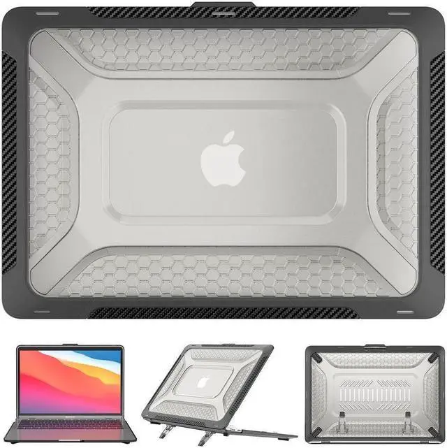 Alt view image 2 of 7 - BONAEVER For Macbook Air 13 inch Case 2022 2021-2018 Release A2337 M1 A2179 A1932 Retina Display Touch ID Shockproof Hard Shell Cover with Fold Stand and & Keyboard Cover Skin